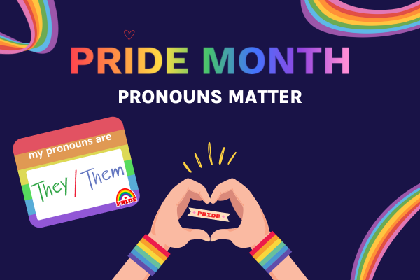 graphic image saying pride month: pronouns matter